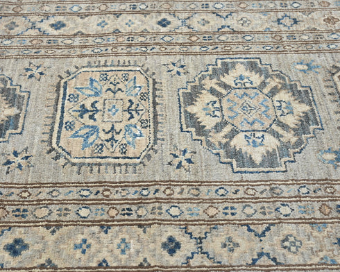 11 Ft Gray Kazak Afghan Hand Knotted Geometric Wool Runner Rug